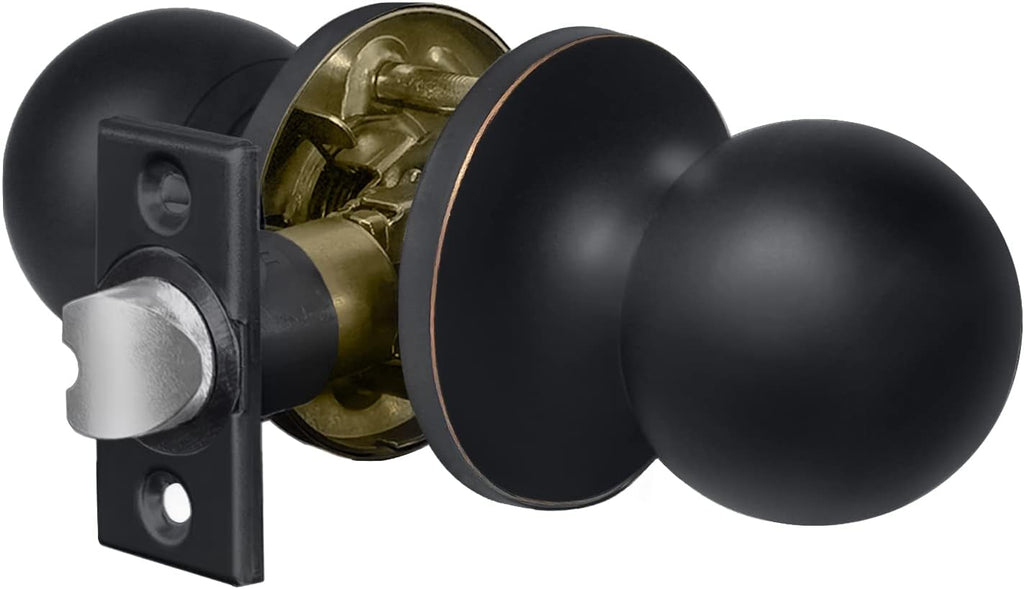 [5 Pack] Non Locking Ball Door Knob Set with Latch Plate, All Metal, Satin Nickel Finish N13965
