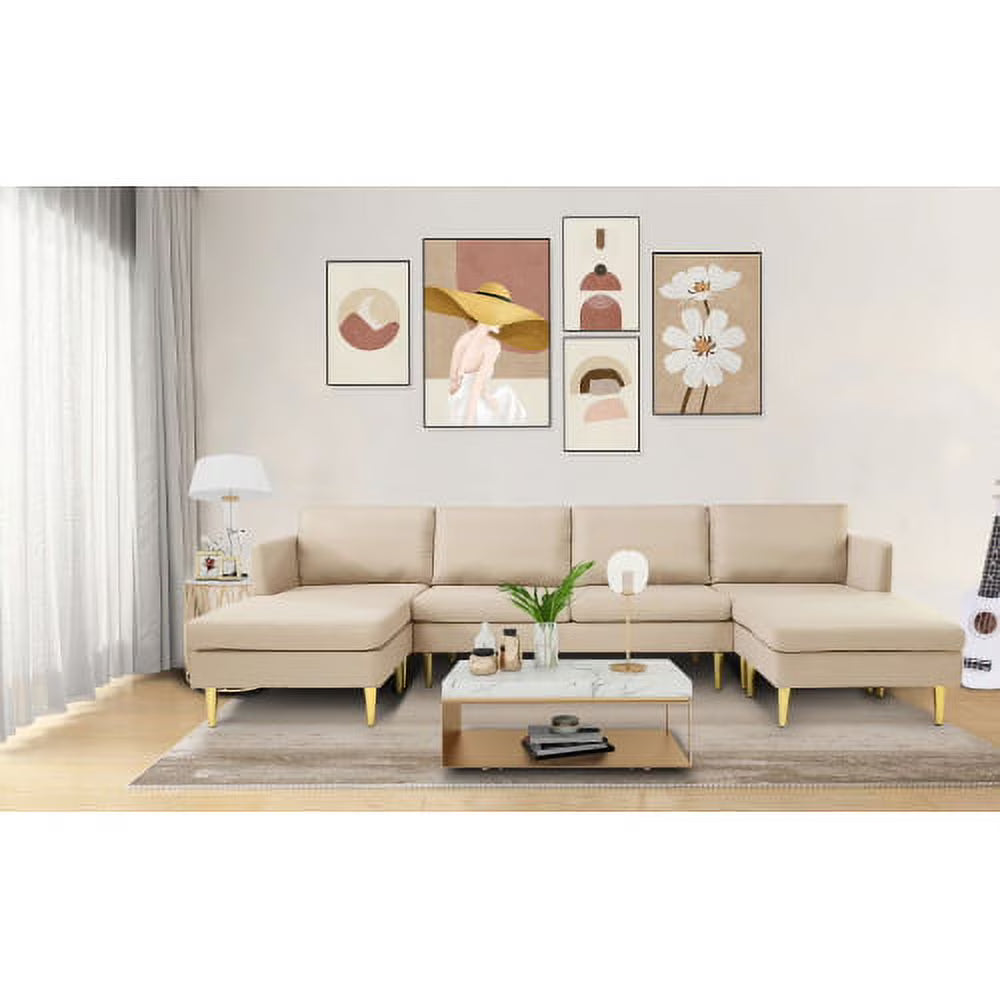 Modern Convertible Polyester Sectional Sofa with Ottoman Q7582