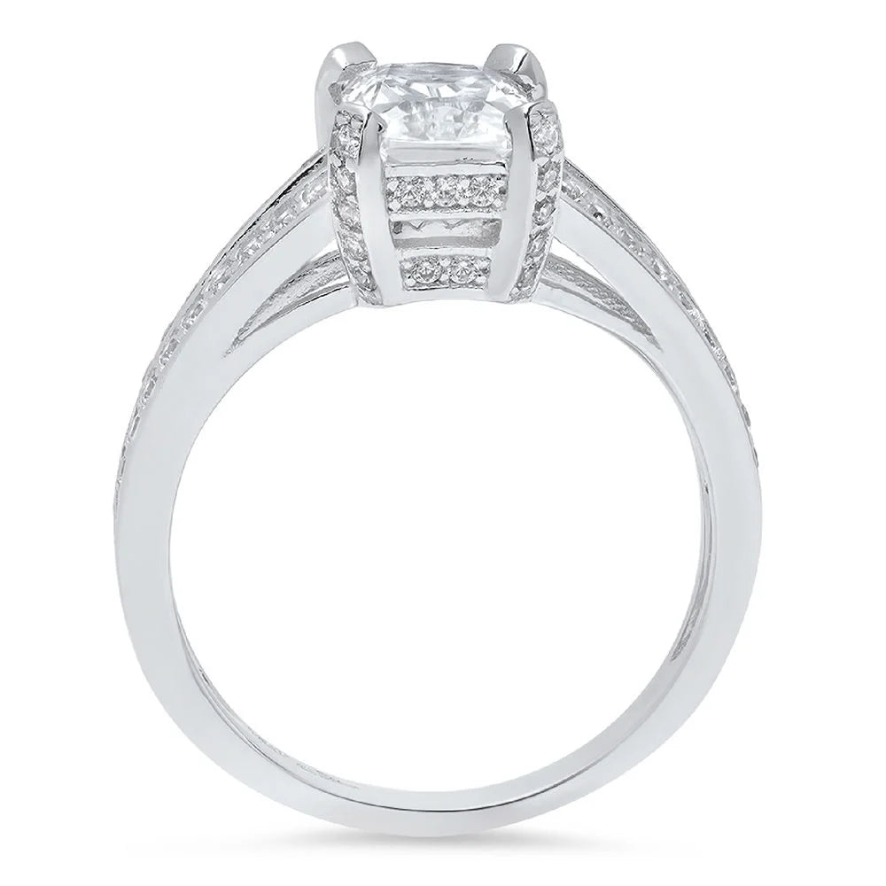18K White Gold Emerald Cut Diamond Engagement Ring size 4 O559