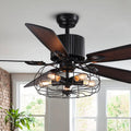 52" Vintage Industrial Ceiling Fan with Light Remote, 5 Reversible Blades Black Cage Q490