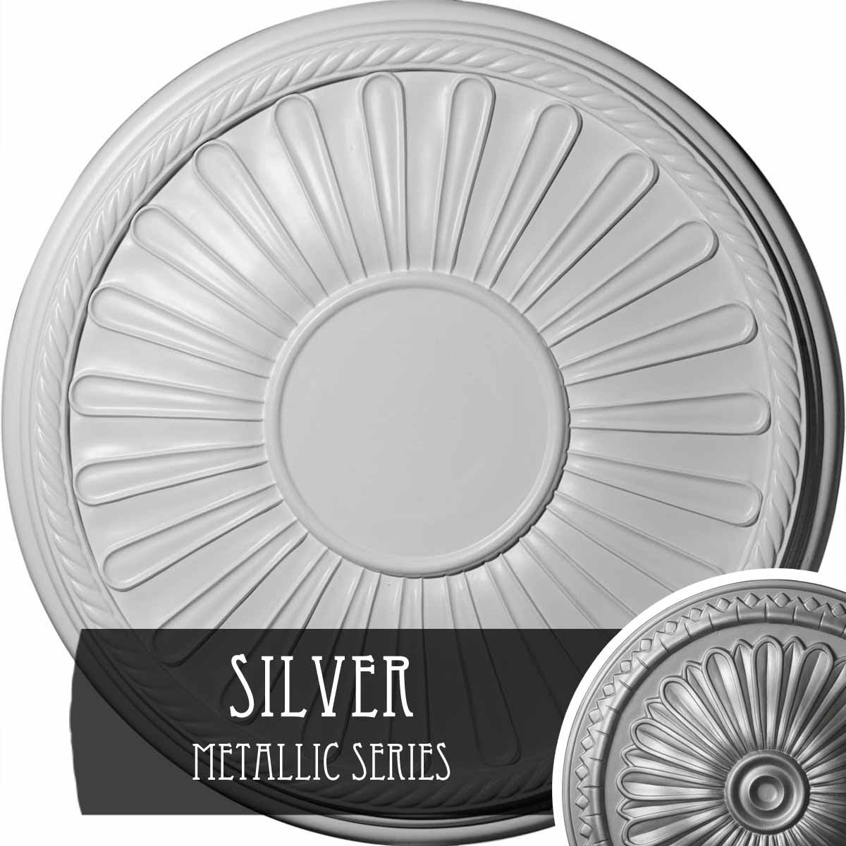 19 7/8 inch x 1 1/4 inch Hand-Painted Silver Ceiling Medallion J65979