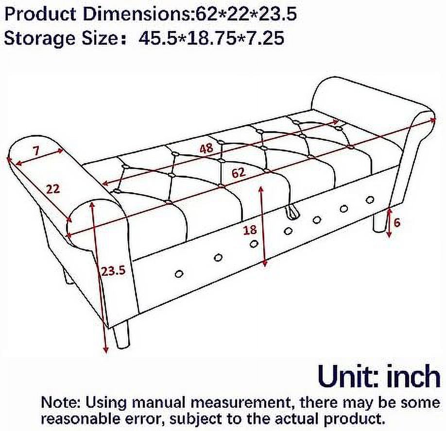 PU Leather Rolled Arm Bed Ottoman Bench with Solid Wood Legs S2532