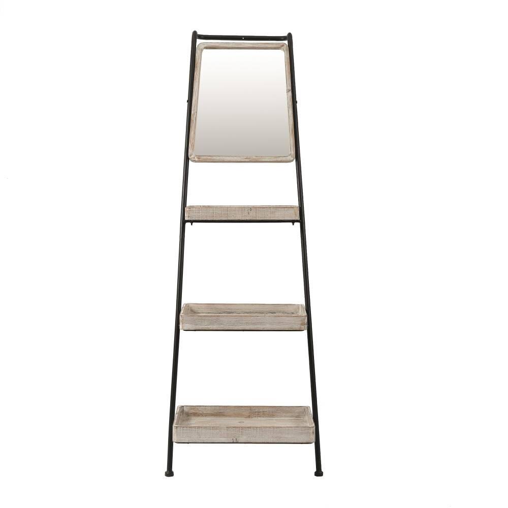 Metal and Wood Three-Tier Ladder Shelf Bookcase Q291646