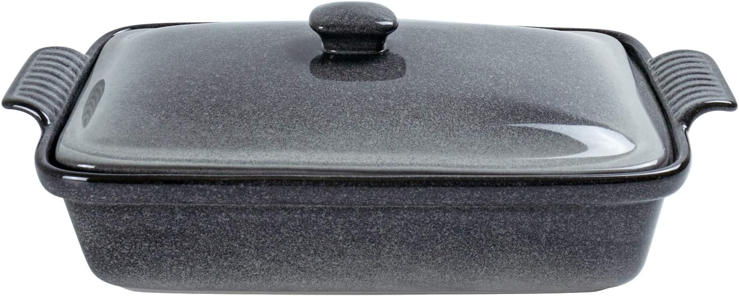 Rectangular Casserole Dish with Lid, 2.8qt Covered Casserole, Reactive Glaze Space Blue, Baking Dish G770