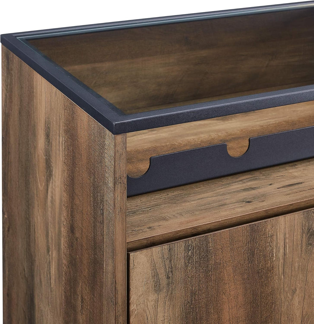 Rustic Oak Wood and Glass Bar Cabinet S110605