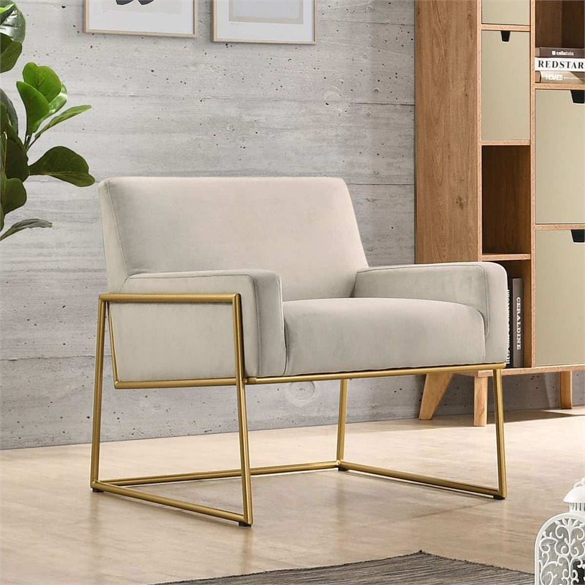 Steel & Velvet Upholstered Lounge Accent Chair in Abalone Gray N762384