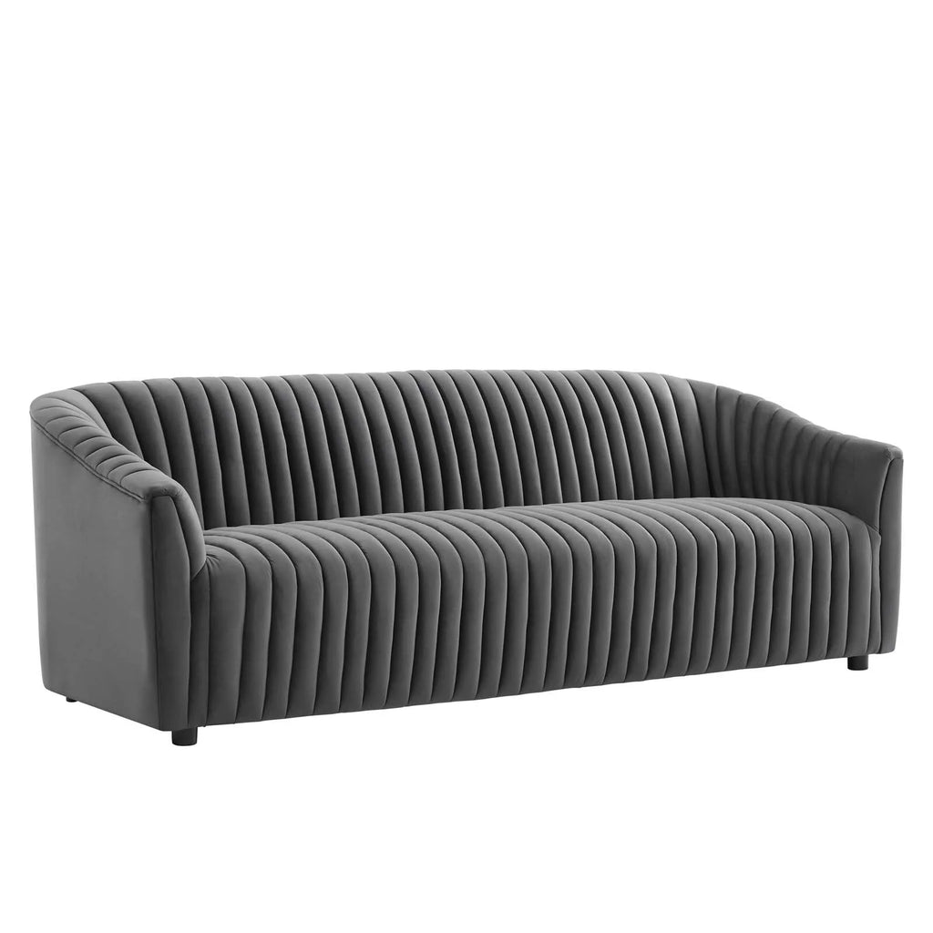 Charcoal Performance Velvet Channel Tufted Sofa Z503104