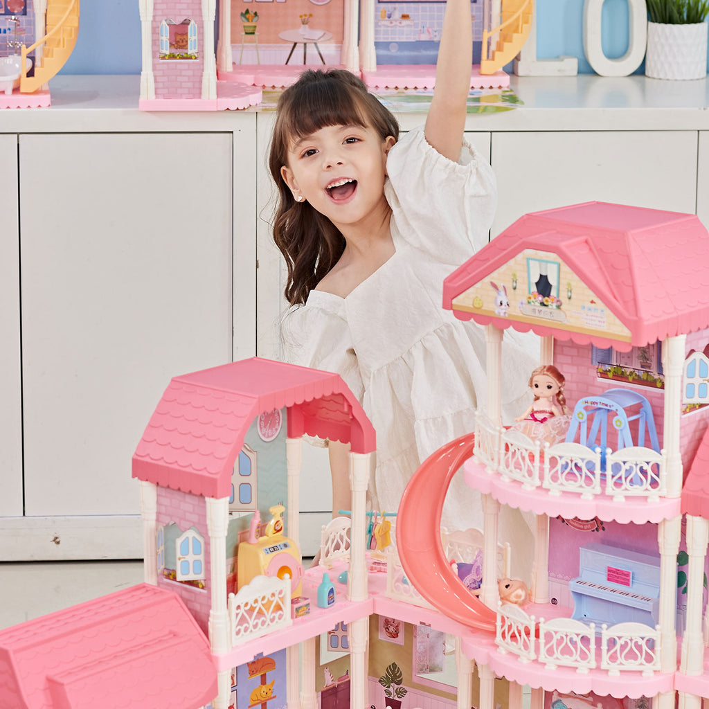 DIY Dollhouse Assembly Kit Castle Villa 4 Layers 11 Rooms with Light U536