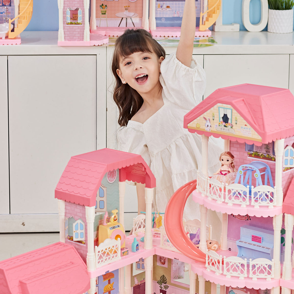DIY Dollhouse Assembly Kit Castle Villa 4 Layers 11 Rooms with Light U536