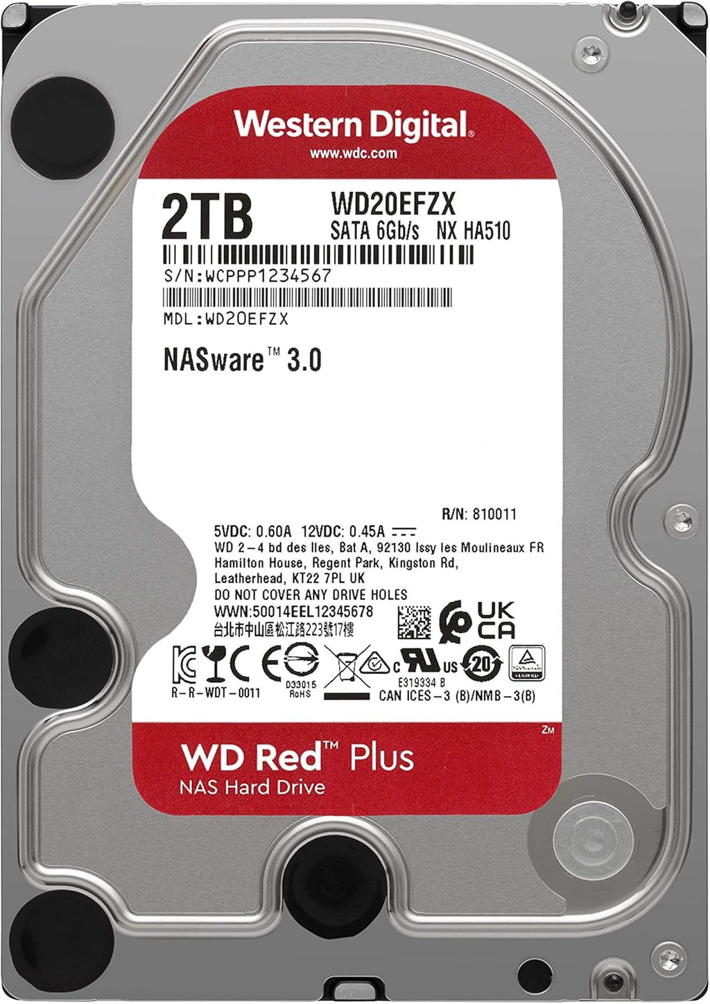 6TB WD Red Plus NAS Internal Hard Drive HDD - 5640 RPM, SATA 6 Gb/s, CMR, 128 MB Cache, 3.5 W2742