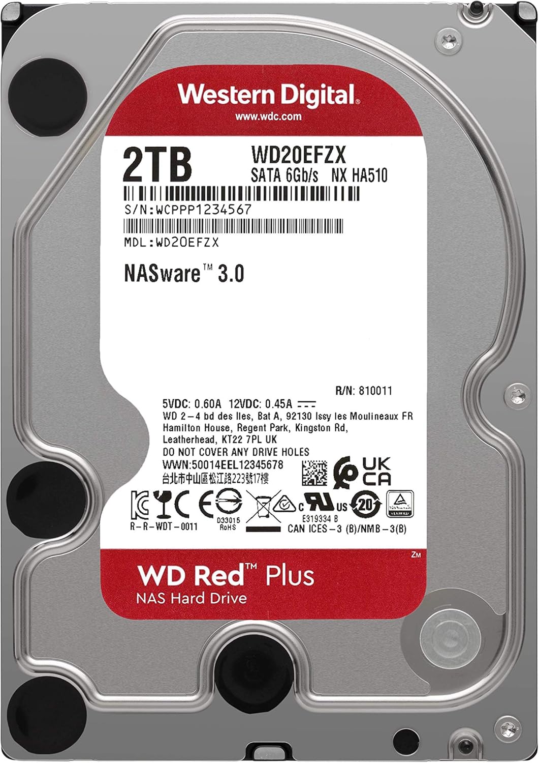 6TB WD Red Plus NAS Internal Hard Drive HDD - 5640 RPM, SATA 6 Gb/s, CMR, 128 MB Cache, 3.5 W2742