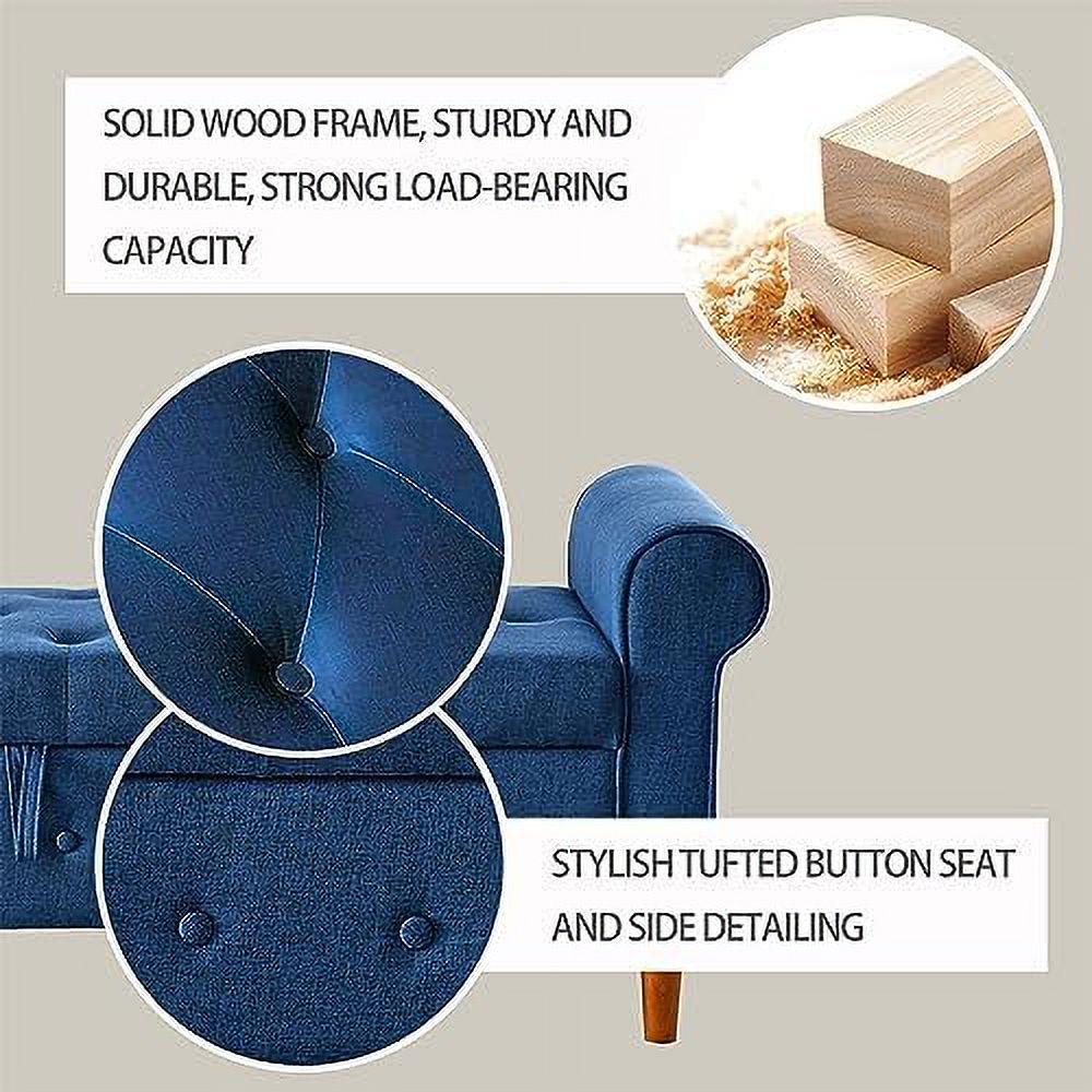 PU Leather Rolled Arm Bed Ottoman Bench with Solid Wood Legs S2532