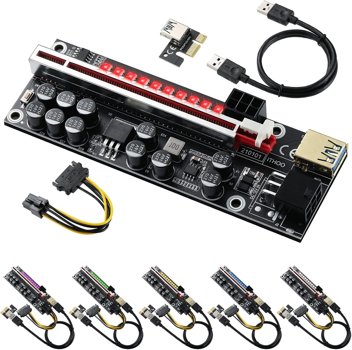 PCI-E 1X Adapter Card, 3 Upward + 2 Right Output USB 3.0 Interface, 5 Pack R3139