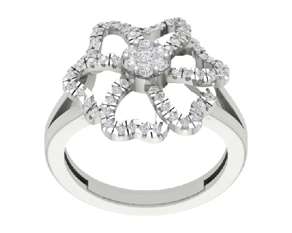 Sterling Silver Diamond Flower Shape Ring, Size 7 B55246
