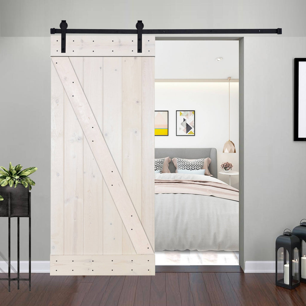 Red Oak Paneled Wood Barn Door with Installation Hardware Kit W783727