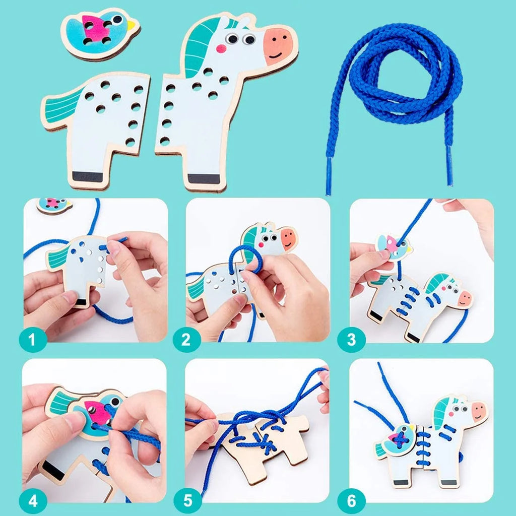 5 Pack Wooden Lacing Cards Montessori Sewing Toys L272