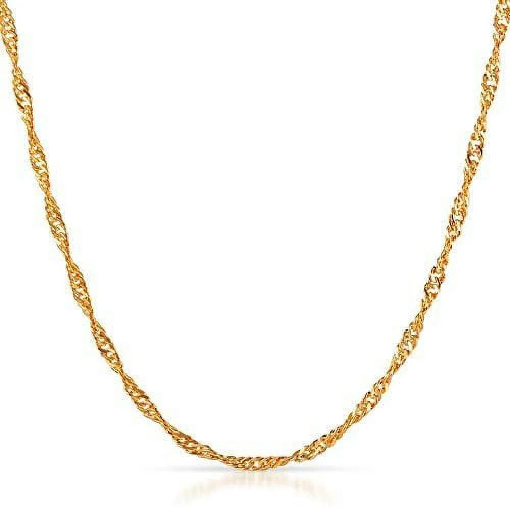 14K Yellow Gold 2mm Singapore Pendant Chain Diamond Cut Rope Link Necklace X2040