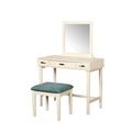 Off-White 3-Drawer Vanity Set with Green Swirl Upholstered Stool P625651