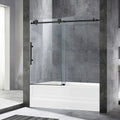Frameless Sliding Bathtub Door with Shatter Retention Glass in Matte Black H9754
