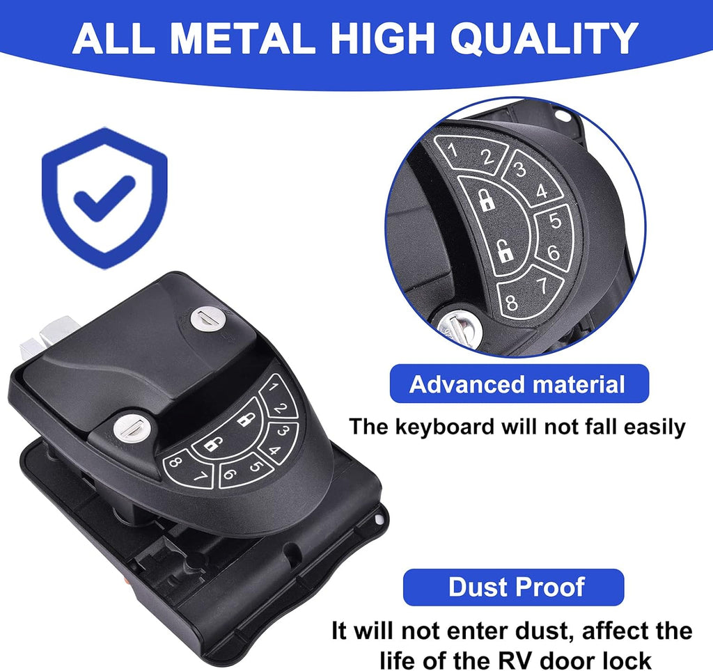 RV Keyless Entry Door Lock with Key Fobs and Backlit Keypad Metal Q867