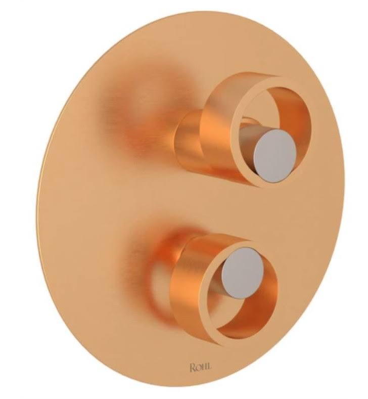 Satin Gold and Satin Nickel Pressure Balance Trim with Diverter with Circular Handle D2065