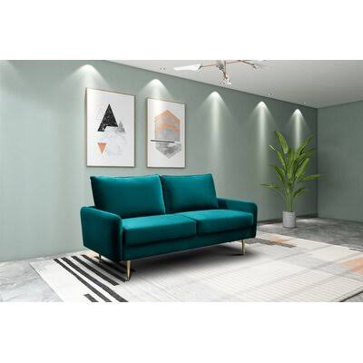 Dark Cyan Velvet Round Arm Sofa P352
