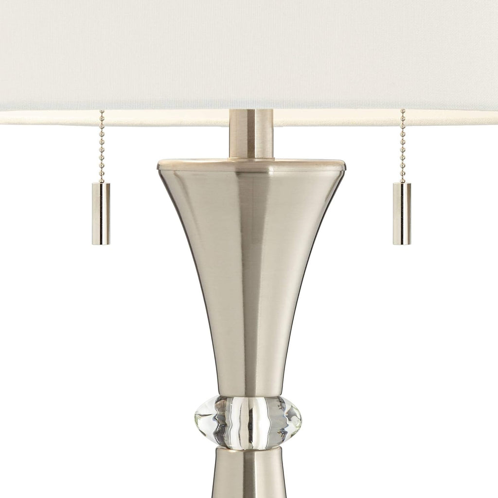 Silver Metal White Fabric Drum Table Lamps Set of 2 B1630