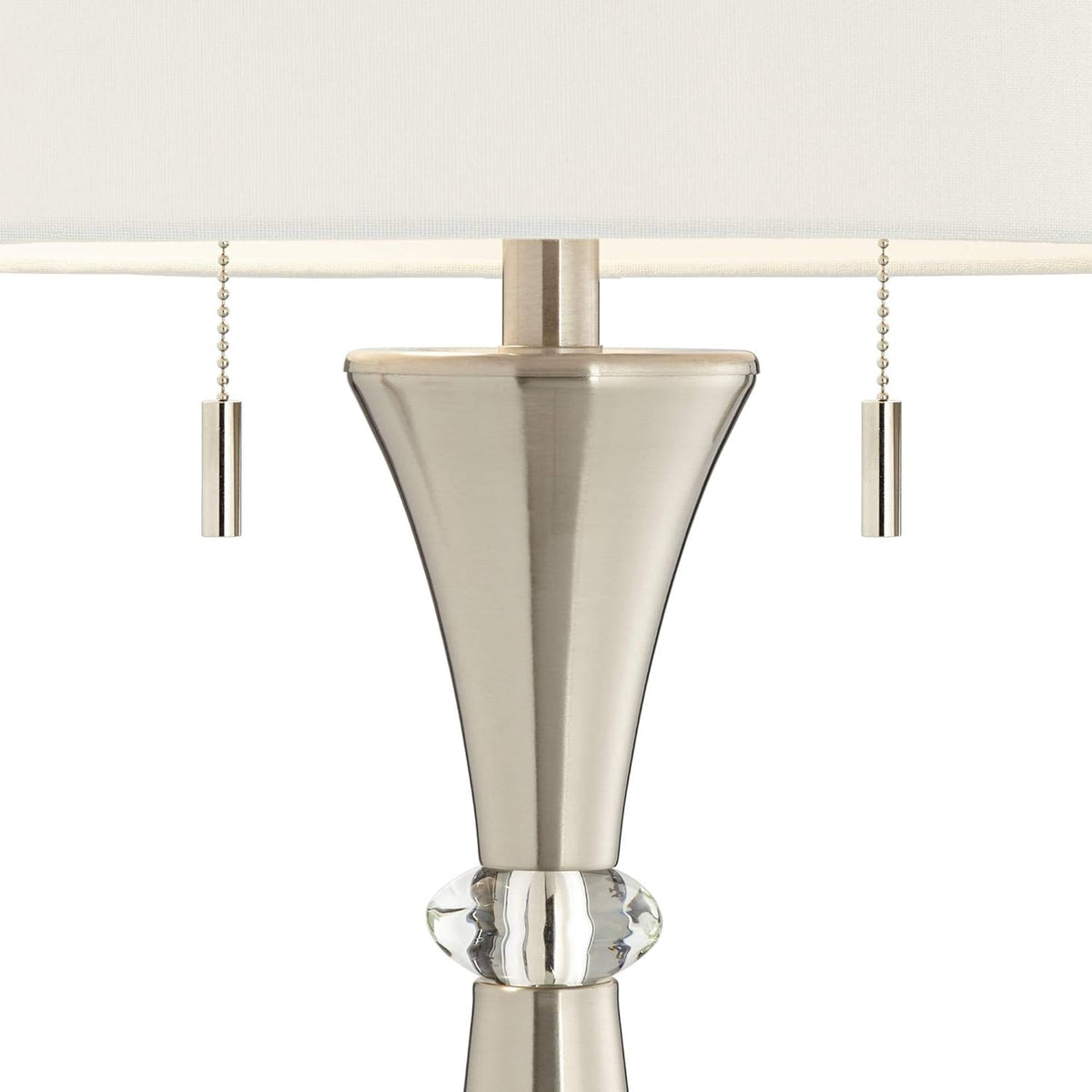 Silver Metal White Fabric Drum Table Lamps Set of 2 B1630