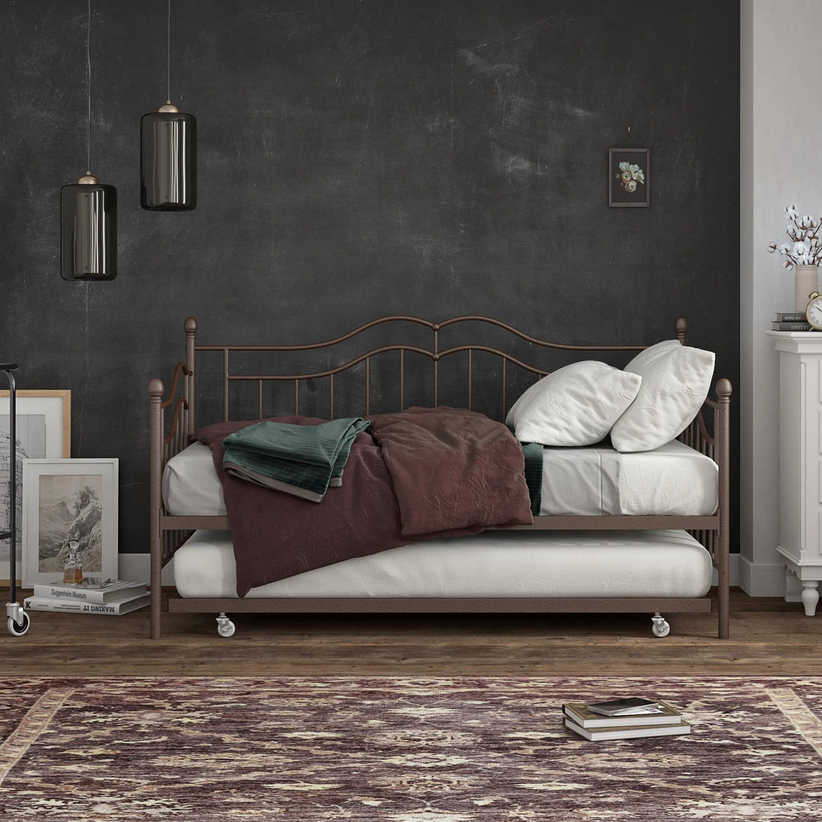 Bronze Metal Daybed And Trundle, Twin/Twin Size Frame C376