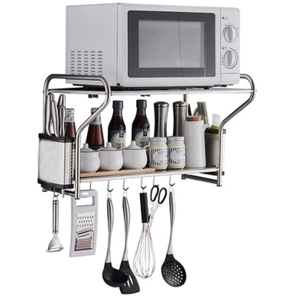 2 Layers Wall Mount Storage Shelf Microwave Oven Holder Stainless Steel H561015