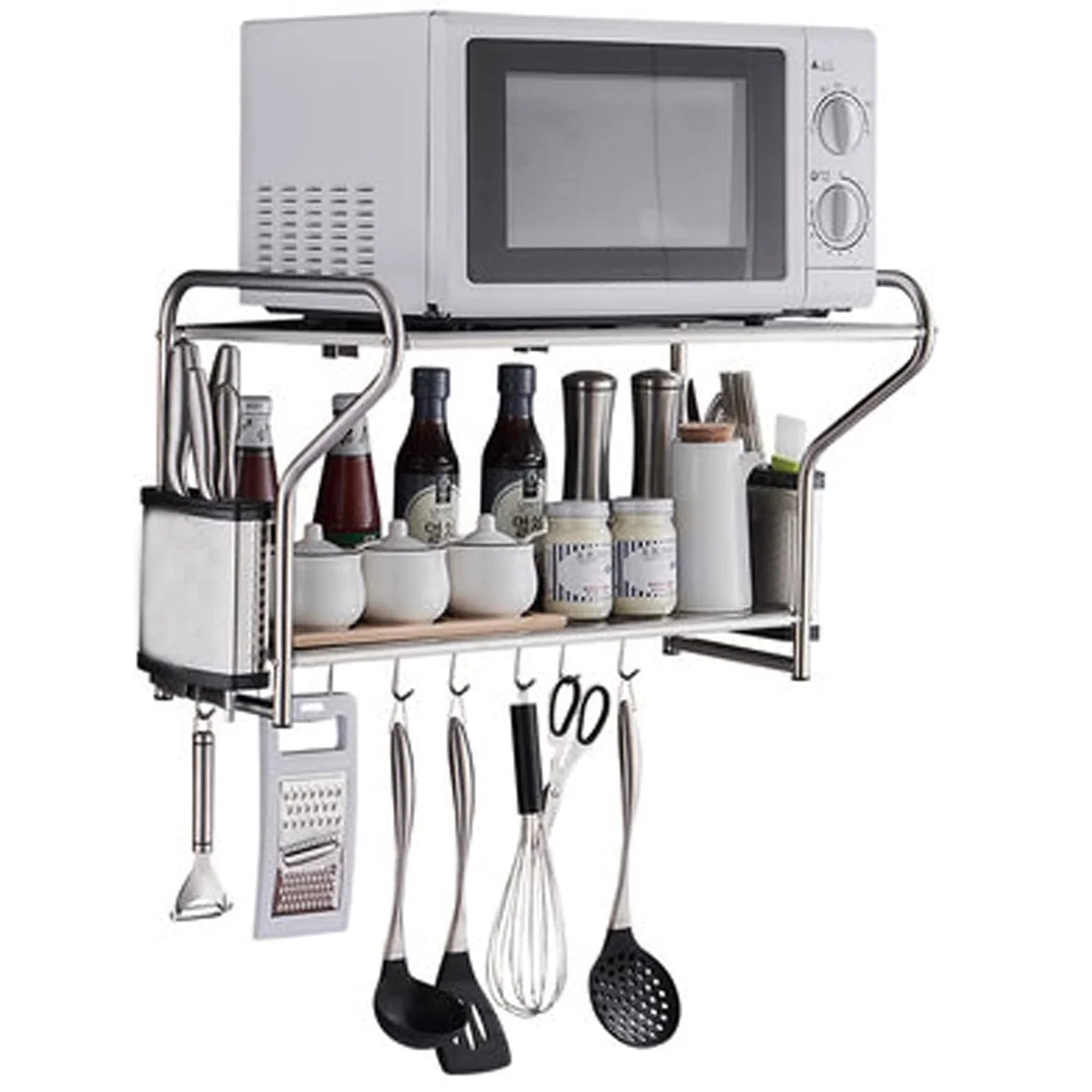 2 Layers Wall Mount Storage Shelf Microwave Oven Holder Stainless Steel H561015