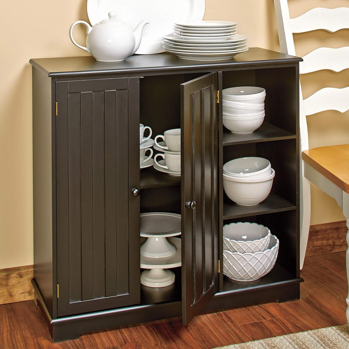 Red Beadboard Buffet Cabinet with Storage V14214