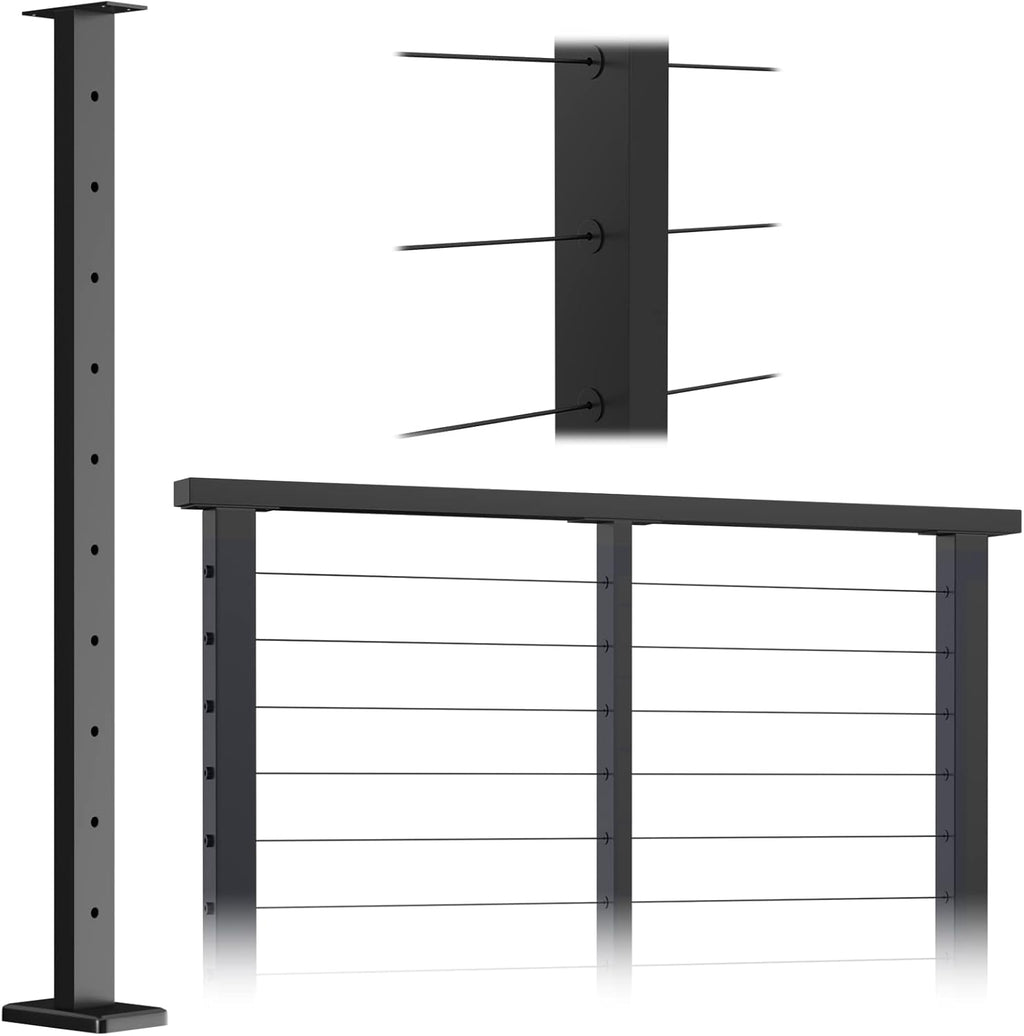 Black Powder Coated Stainless Steel Weldless Flat Top Post Pack of 2 F736