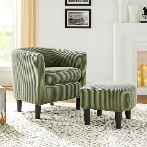 Green Corduroy Accent Chair with Ottoman K884