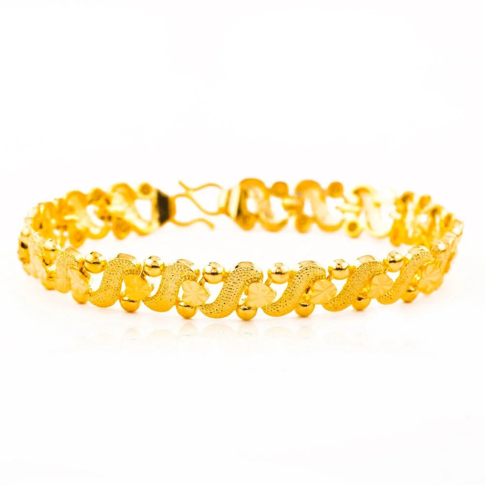 18k Gold Filled Over Silver Linked Heart Chain Bracelet Small 7-1/4" U2173