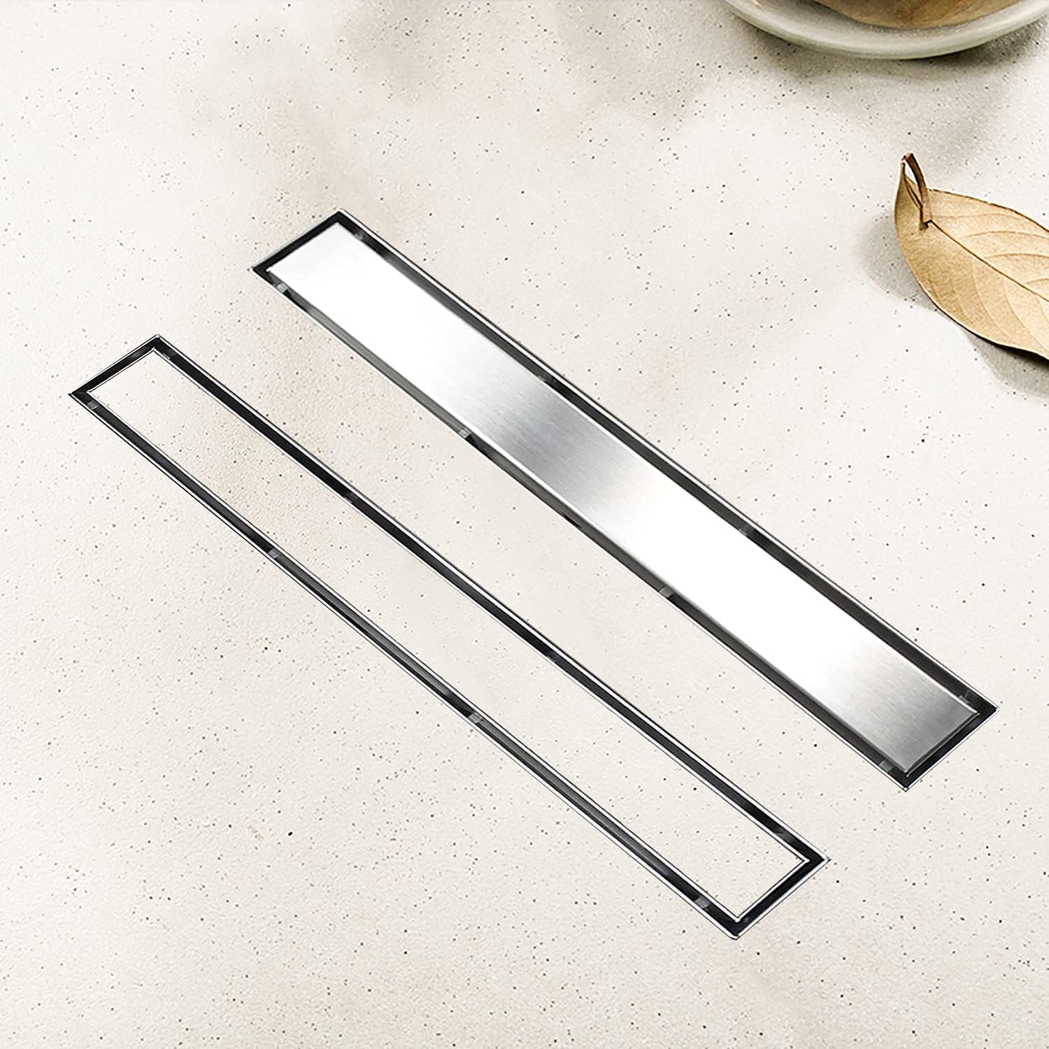 Linear Shower Drain 24 inch with Tile Insert 2-in-1 Panel, Brushed 304 Stainless Steel, Pack of 2 Y71964