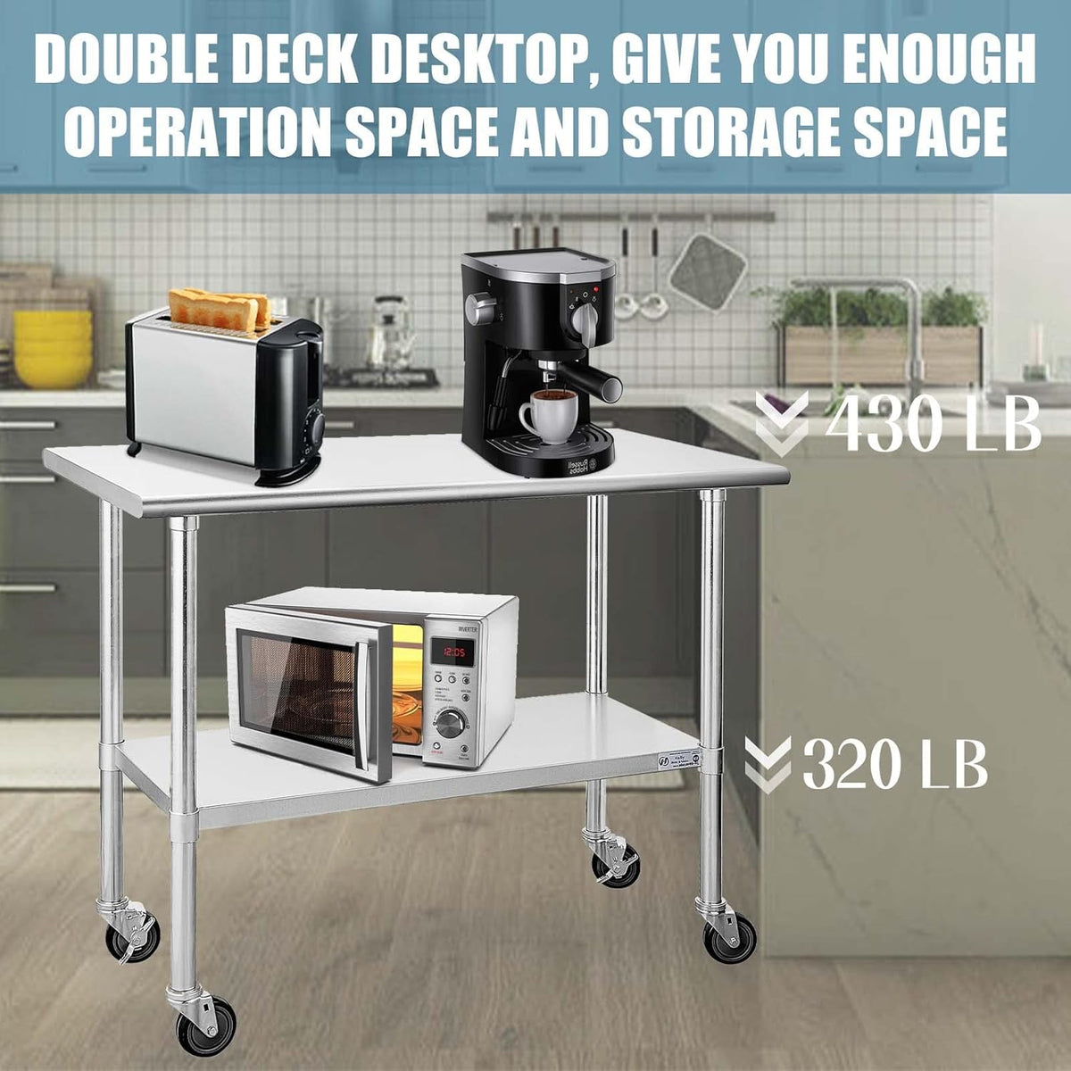 Stainless Steel Table 24 x 48 Inches with Caster Wheels and Undershelf O15654
