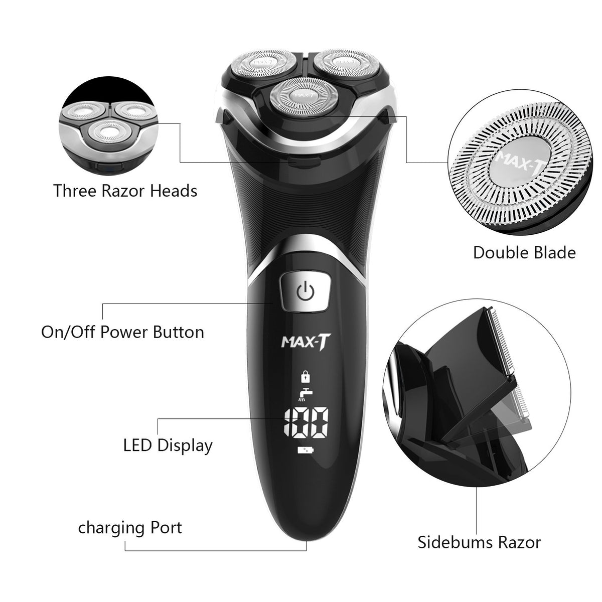 Electric Shaver Razor with Pop Up Trimmer and LED Display, IPX7 Waterproof B167