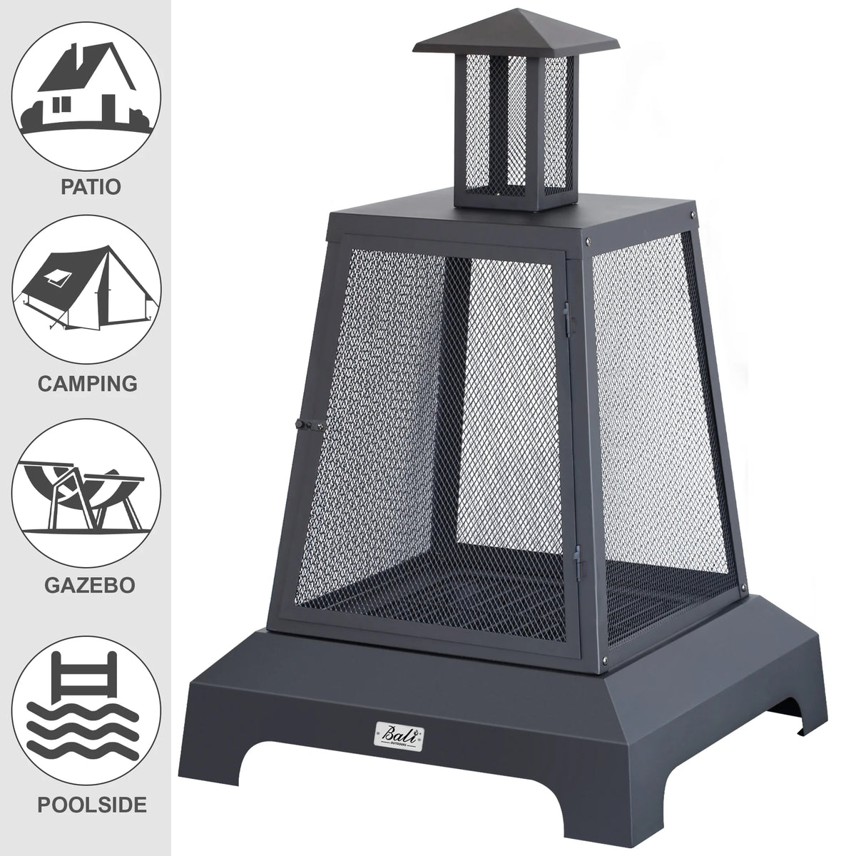 Black Steel Wood Burning Fire Pit Chimenea F191