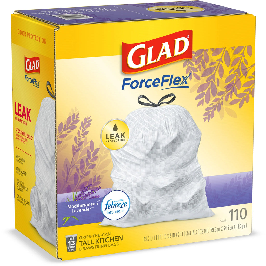 13 Gallon White Drawstring Trash Bags with Febreze Freshness - 110 Count M1066