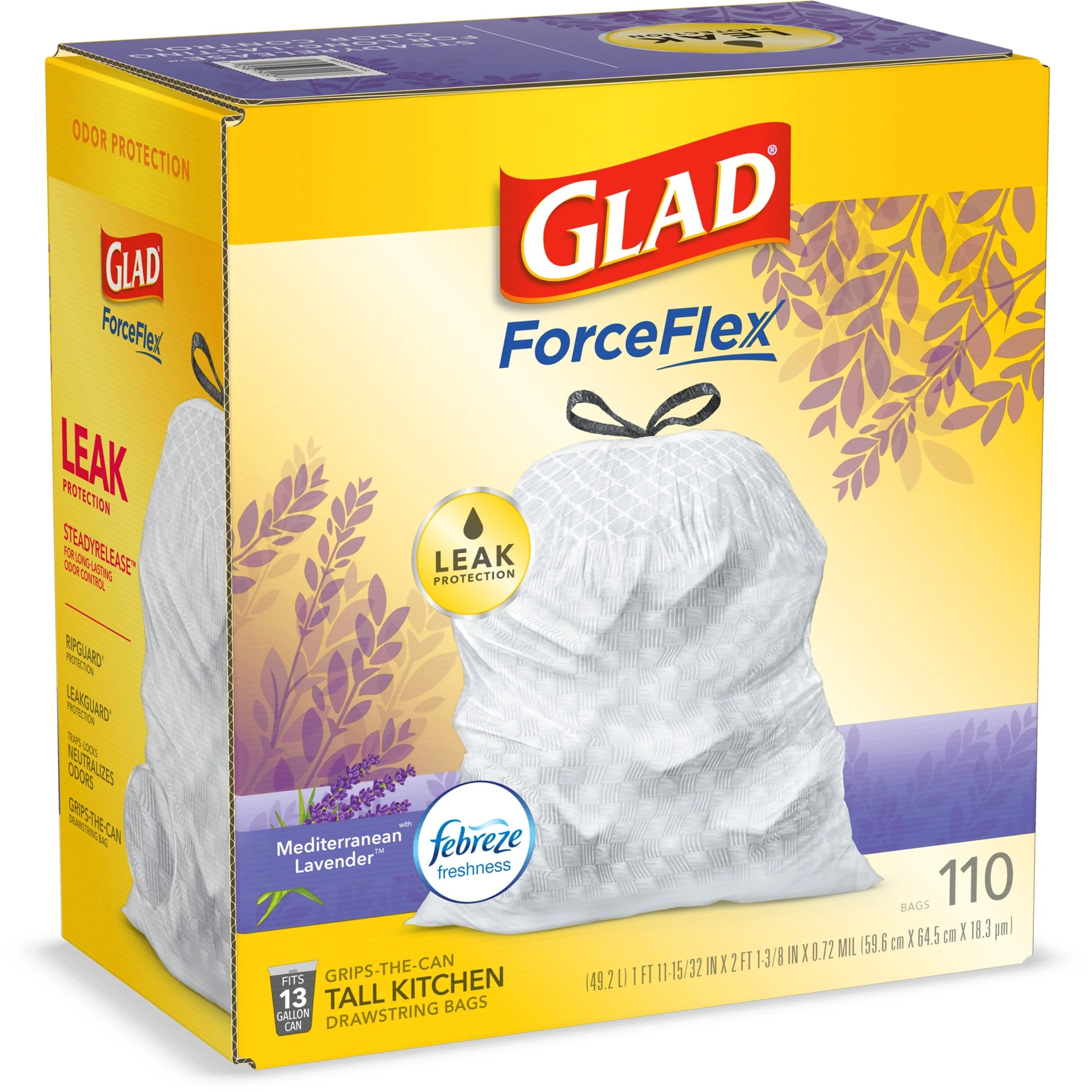 13 Gallon White Drawstring Trash Bags with Febreze Freshness - 110 Count M1066