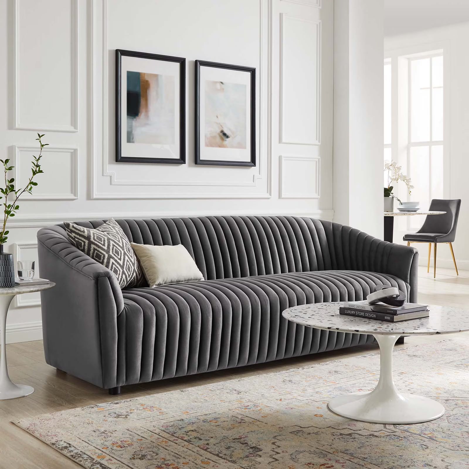 Charcoal Performance Velvet Channel Tufted Sofa Z503104