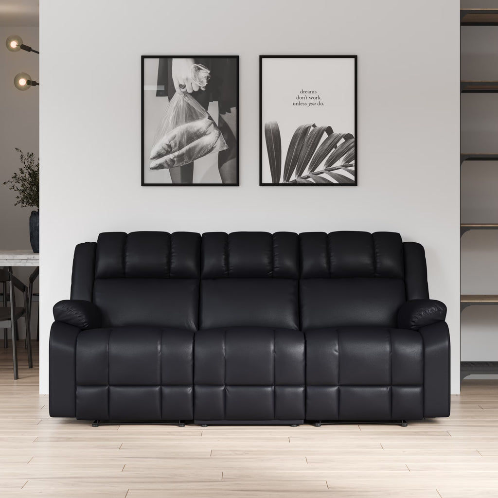 Caviar Black Faux Leather Reclining Sofa P317