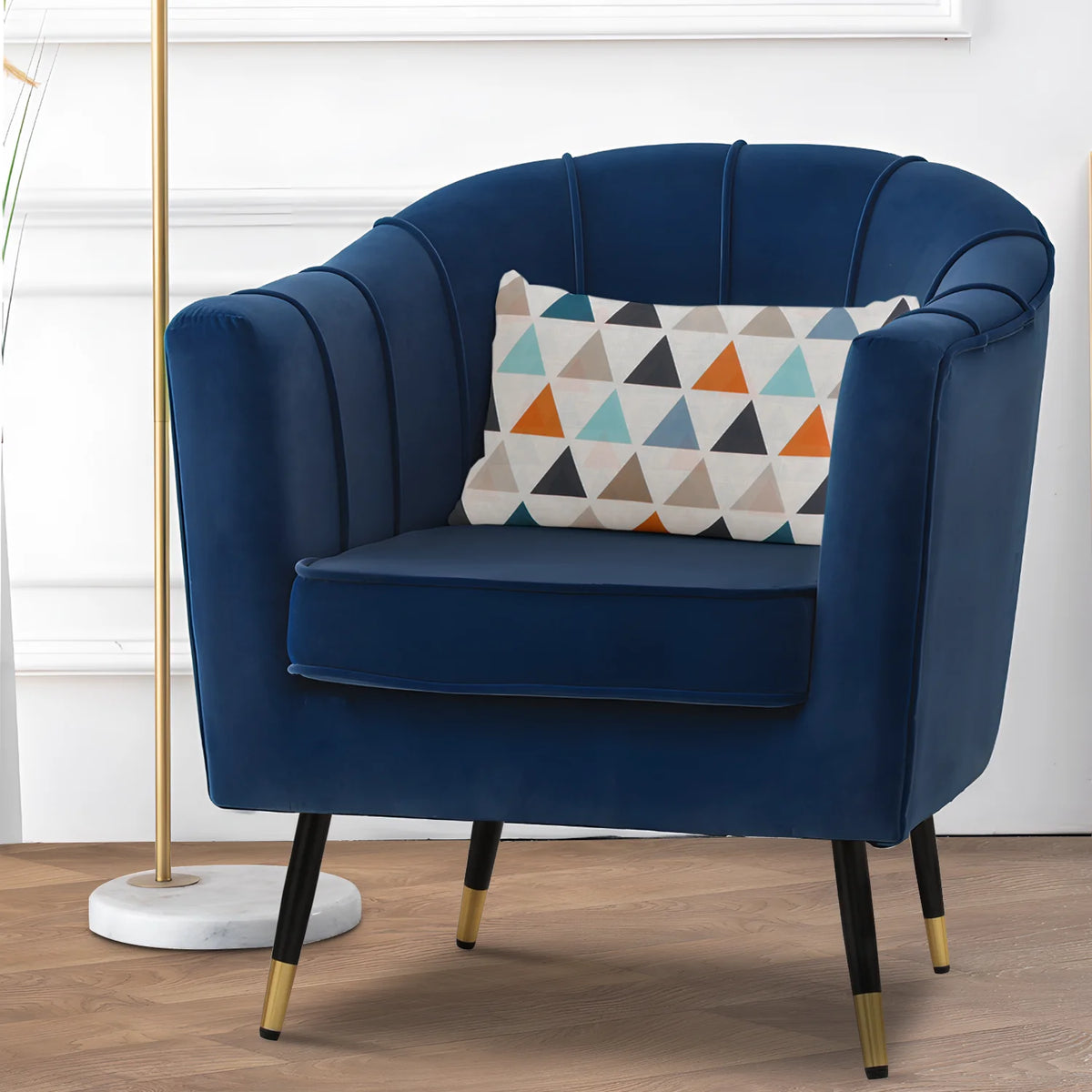 Navy Blue Upholstered Barrel Chair with Pillow R962