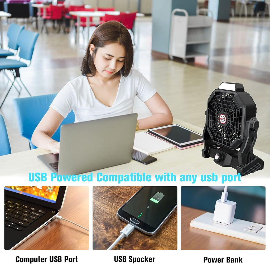 Rechargeable 14inch Camping Fan with LED Lantern Y2576