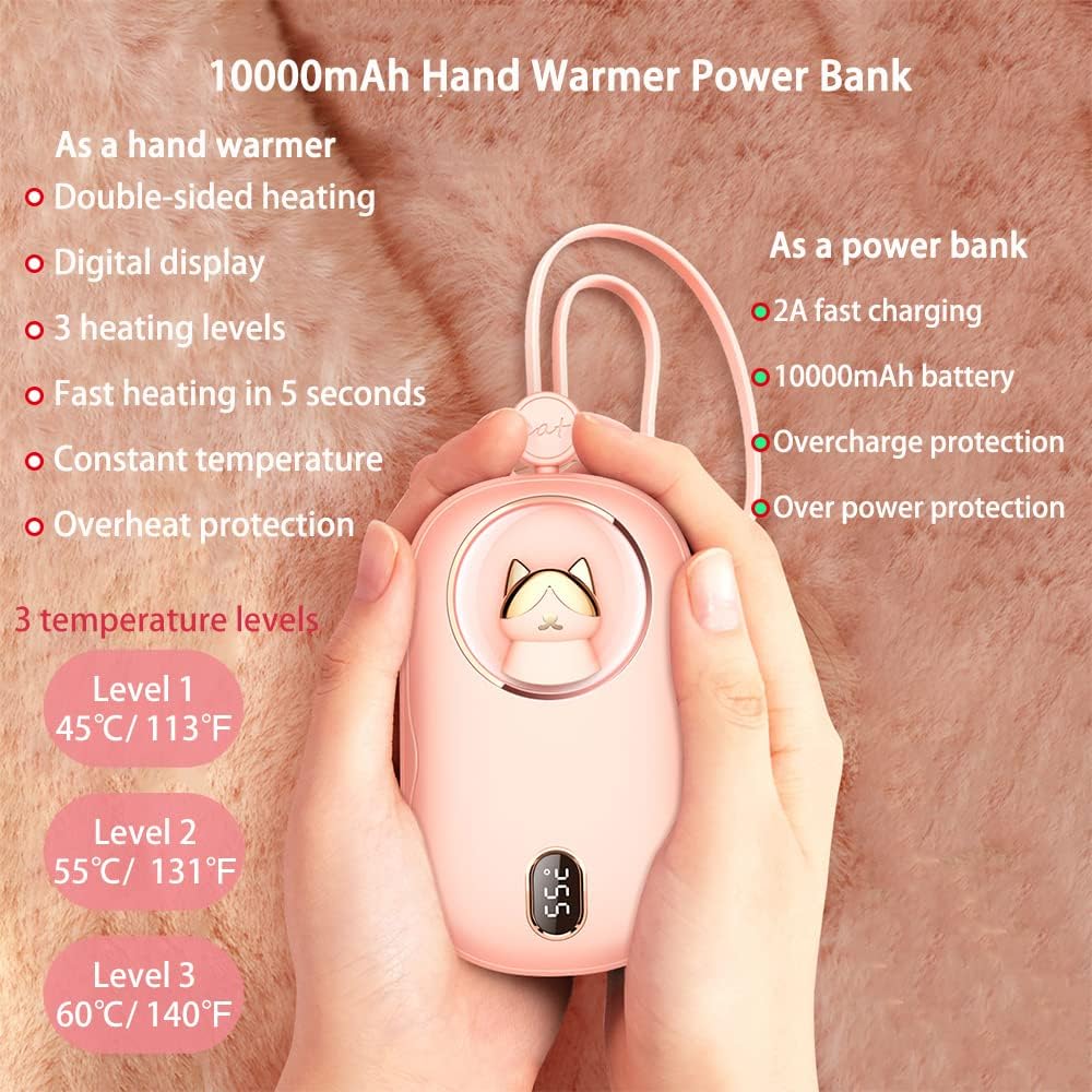 10000mAh Rechargeable Hand Warmer Power Bank with Digital Display J96242