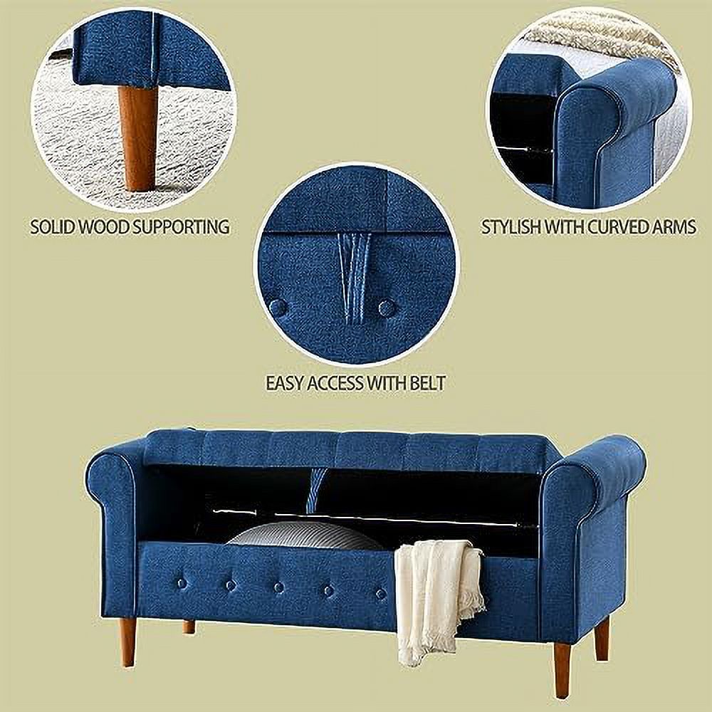 PU Leather Rolled Arm Bed Ottoman Bench with Solid Wood Legs S2532