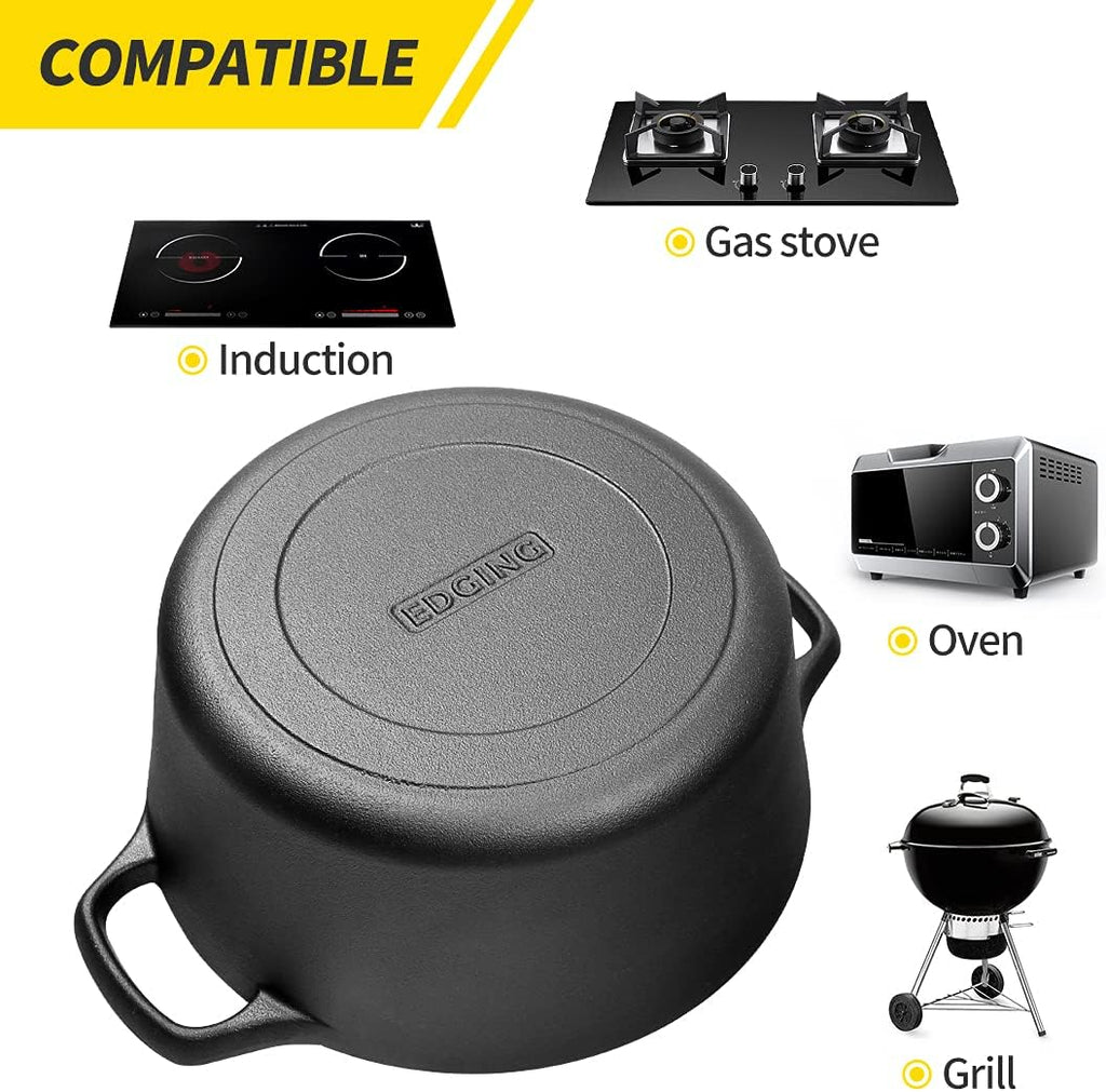 2-In-1 Pre-Seasoned Cast Iron Dutch Oven Set, 5-Quart Pack of 2 I98823
