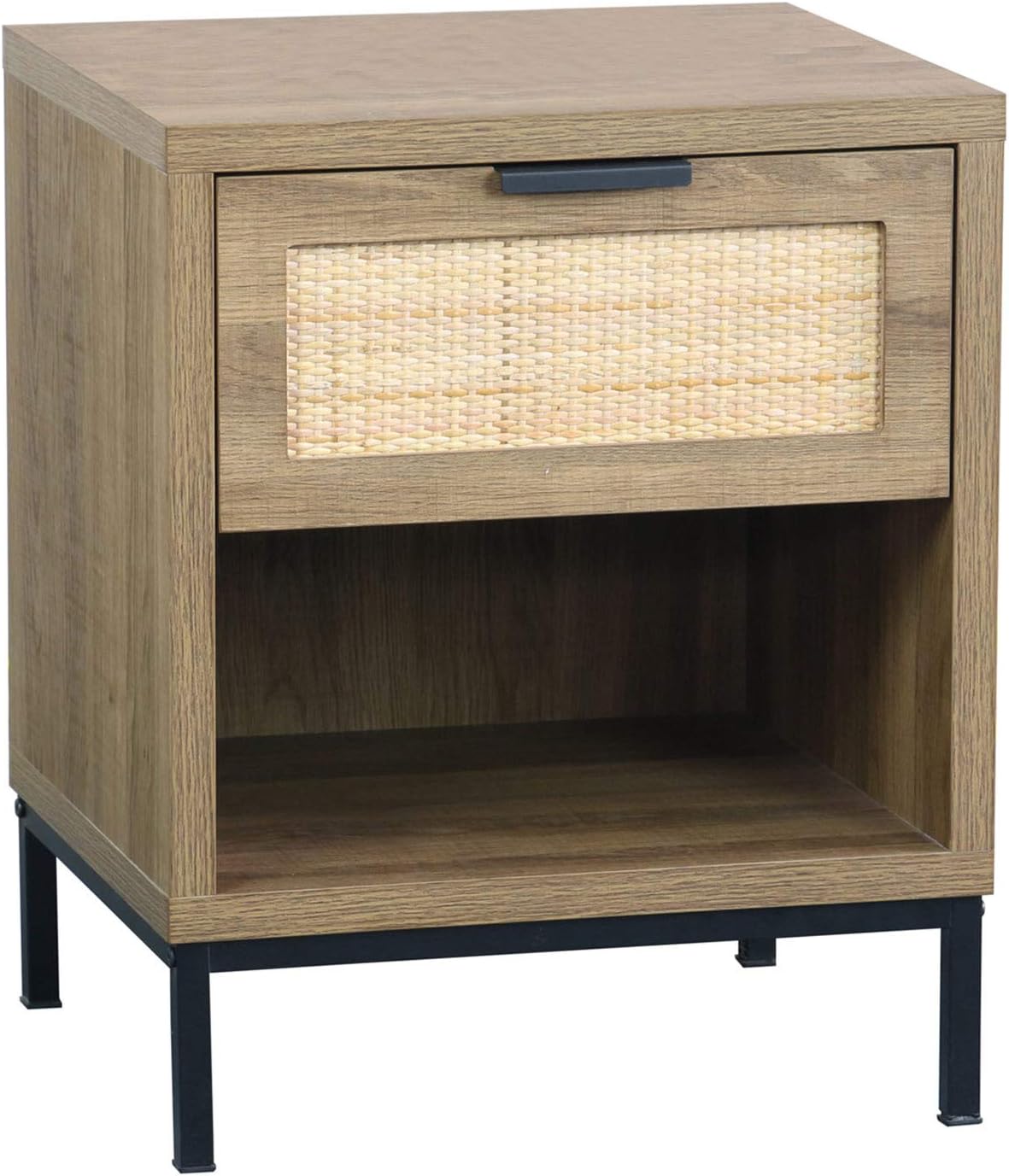 Modern Farmhouse Nightstand with 2 Rattan Drawers Wood Bedside Table X260399