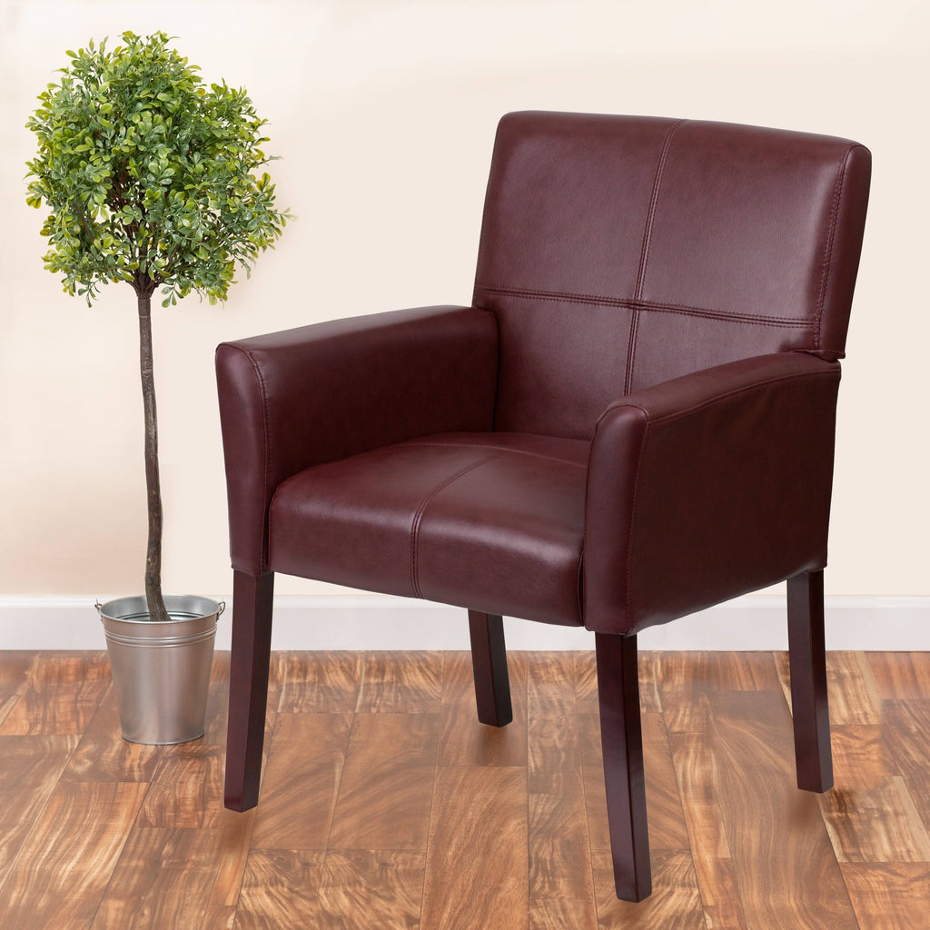 White Executive Side Reception Chair with Mahogany Legs W467145